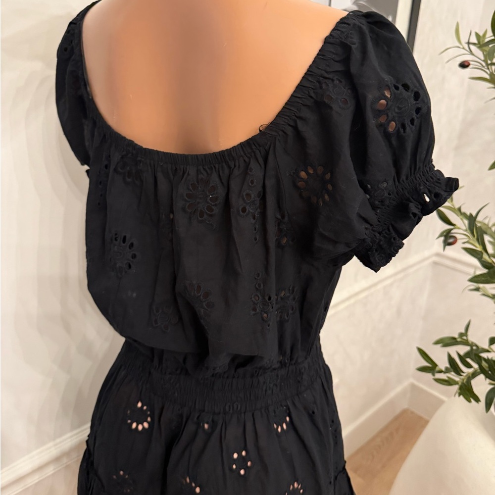 AQUA | black tiered eyelet summer dress / swimwear cover up - Picture 7 of 14